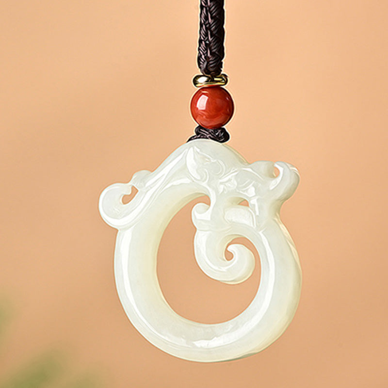 Nimara Ritual White Jade Cyan Jade Dragon Protection Necklace String Pendant