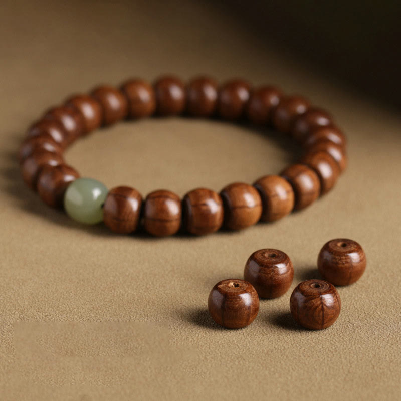 Nimara Ritual Natural Abelia Biflora Wood Hetian Jade Bamboo Bead Warding Off Evil Spirits Bracelet