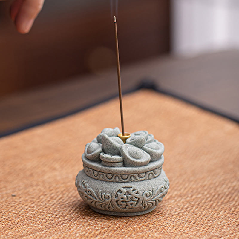 Nimara Ritual Chinese Character Fu Ingots Healing Incense Burner Desk Decoration