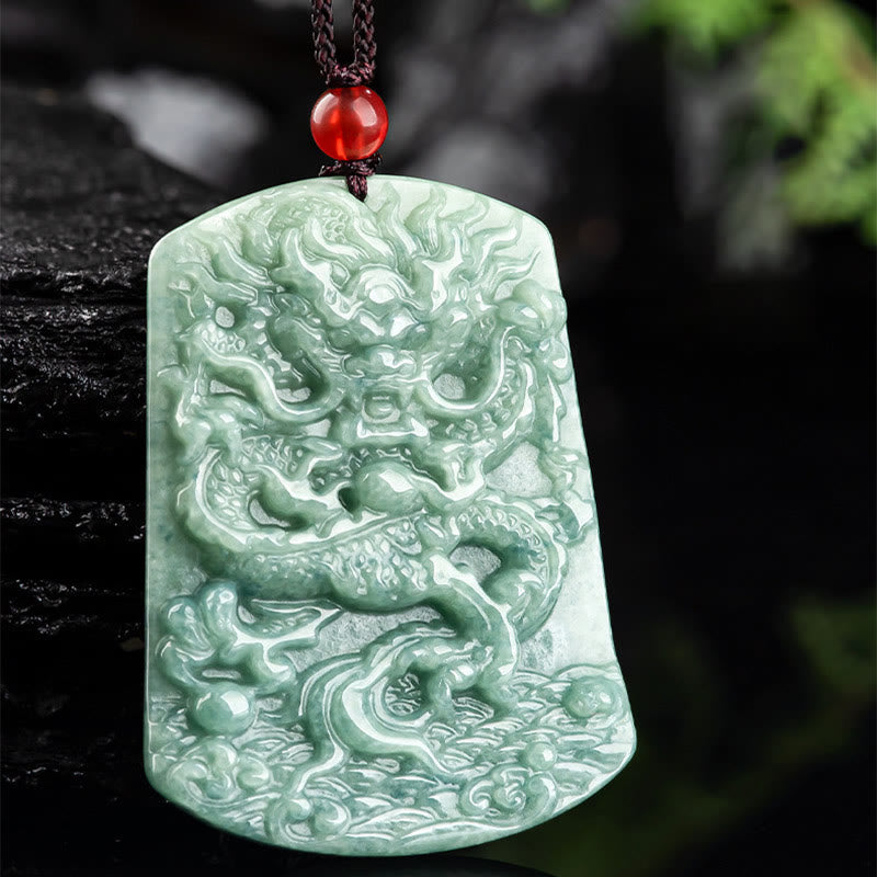 Nimara Ritual Natural Jade Chinese Zodiac Dragon Sea Luck String Necklace Pendant
