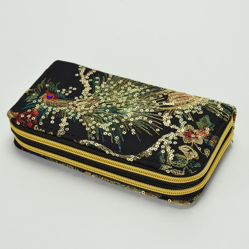 Nimara Ritual Peacock Double-sided Embroidery Cash Holder Wallet Shopping Purse