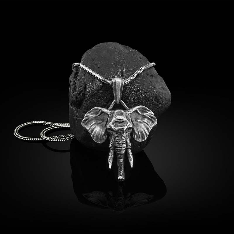 Nimara Ritual Elephant Pewter Titanium Steel Strength Necklace Pendant