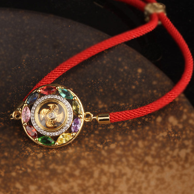 Nimara Ritual Colorful Zircon Copper Wealth Luck Rotation Bracelet Necklace Pendant