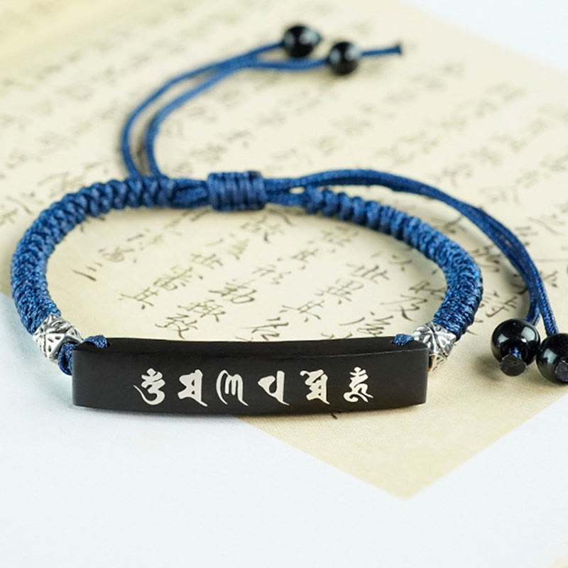 Nimara Ritual Buddhism Six True Words Wood Ebony Wood Silver Inlaid Protection Bracelet