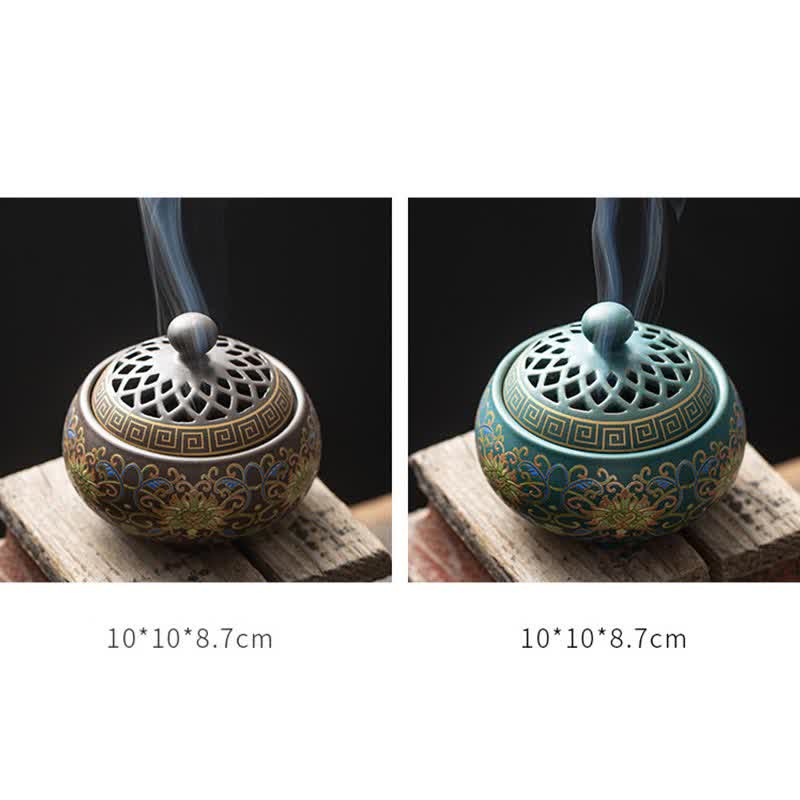 Nimara Ritual Tibetan Floral Pattern Ceramic Blessing Incense Burner Decoration