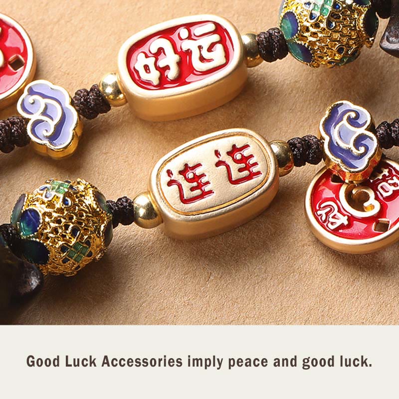 Nimara Ritual Ebony Wood Lucky Cat Auspicious Cloud Peace Key Chain Phone Hanging Decoration
