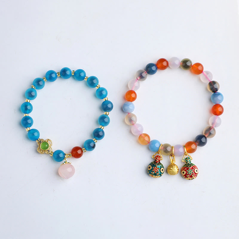 Nimara Ritual Colorful Candy Agate Gold Swallowing Beast Family Peach Harmony Charm Bracelet