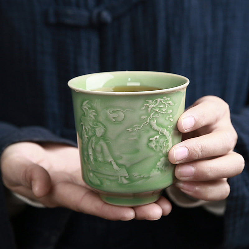 Nimara Ritual Trees Pavilion Mountains Rivers Pine Ceramic Teacup Kung Fu Tea Cup