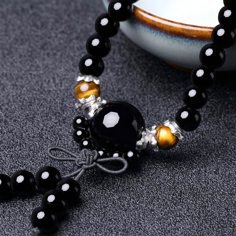 Nimara Ritual 108 Beads Natural Black Obsidian Tiger Eye Mala Bracelet