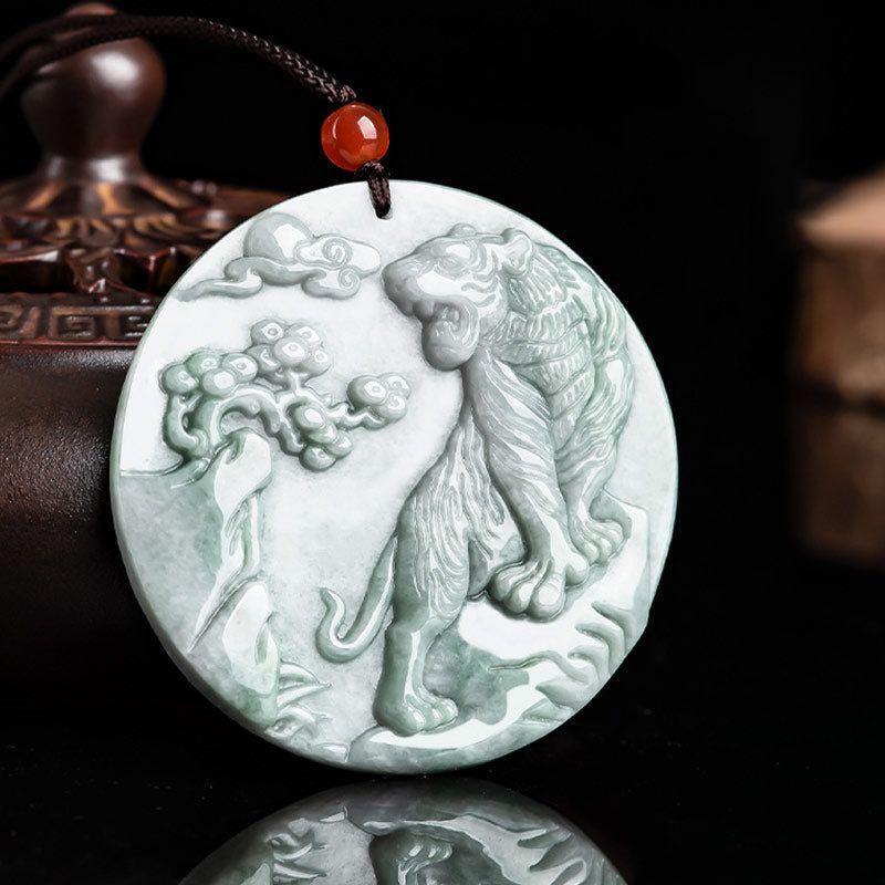 Nimara Ritual Chinese Zodiac Tiger Jade Protection Necklace String Pendant