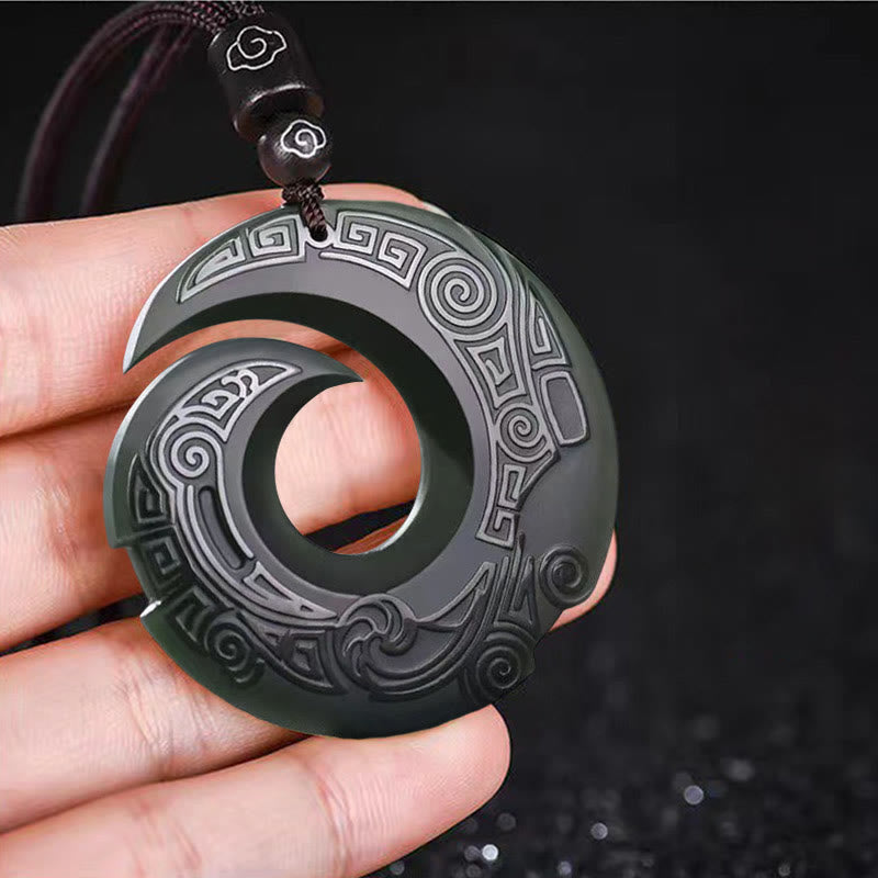 Nimara Ritual One's Luck Improves Design Patern Hetian Cyan Jade Peace Buckle Luck Necklace Pendant