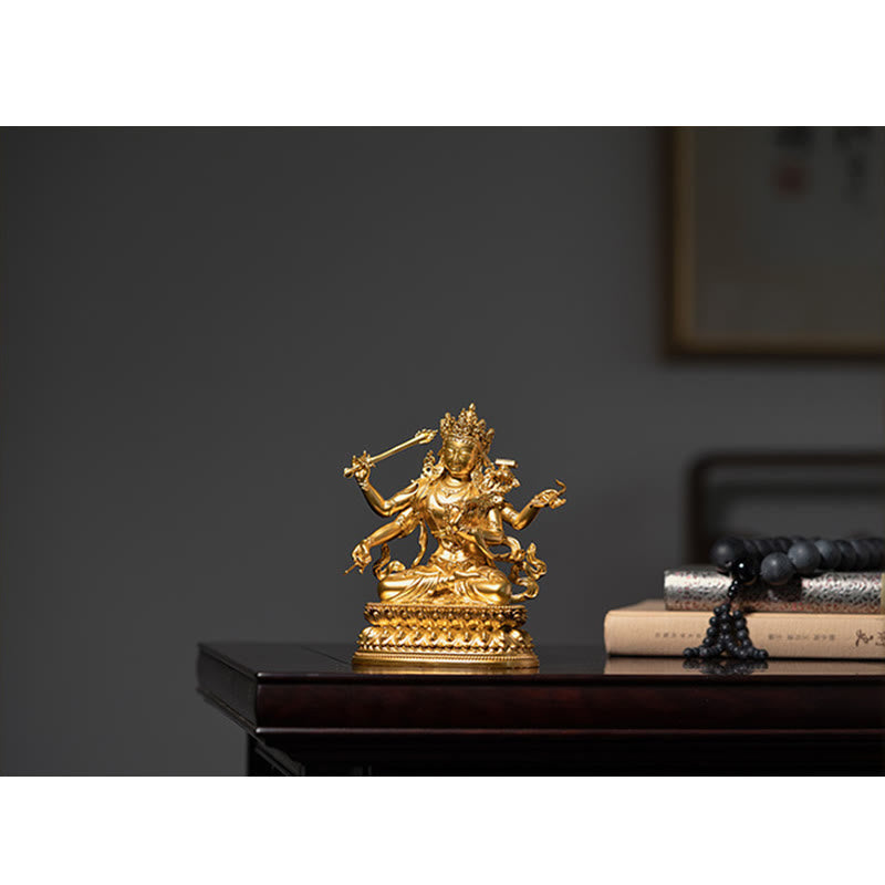 Nimara Ritual Four-armed Manjusri Bodhisattva Gold Figurine Compassion Serenity Copper Statue Home Decoration