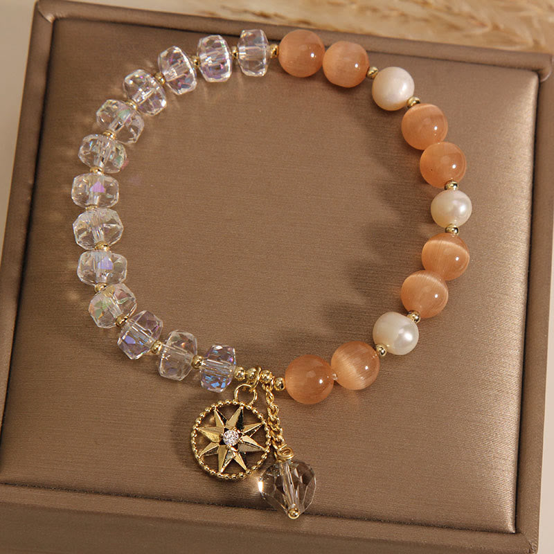 Nimara Ritual Orange Cat's Eye White Crystal Star Support Bracelet
