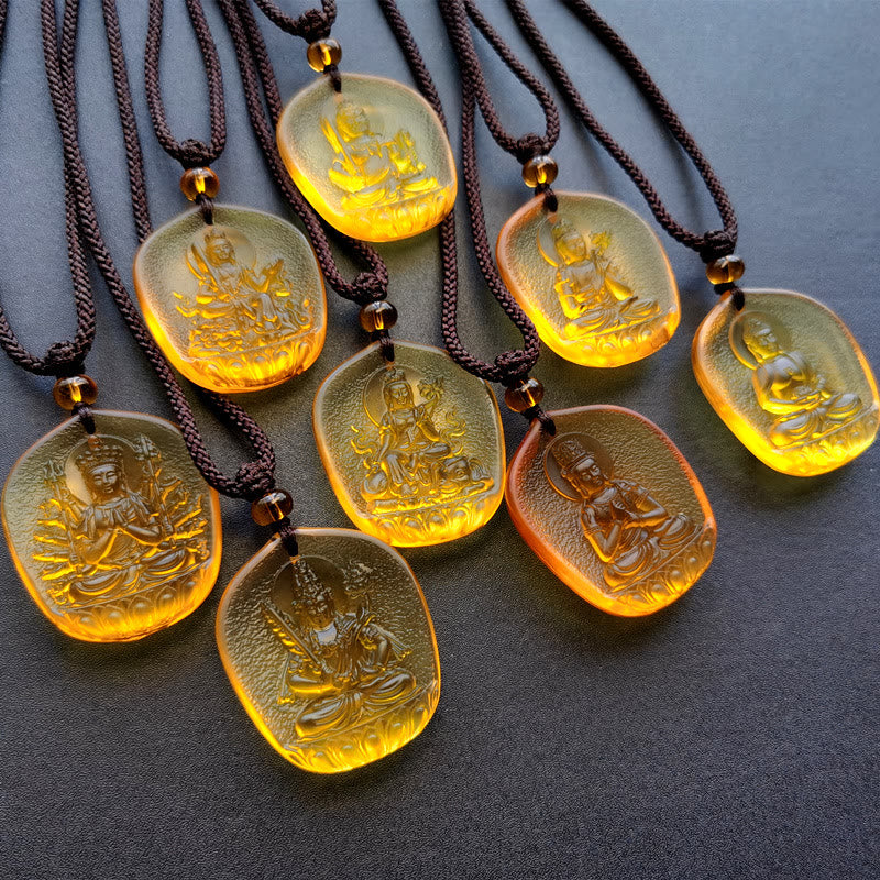 Nimara Ritual Chinese Zodiac Natal Buddha Blessing Liuli Crystal Compassion Necklace Pendant