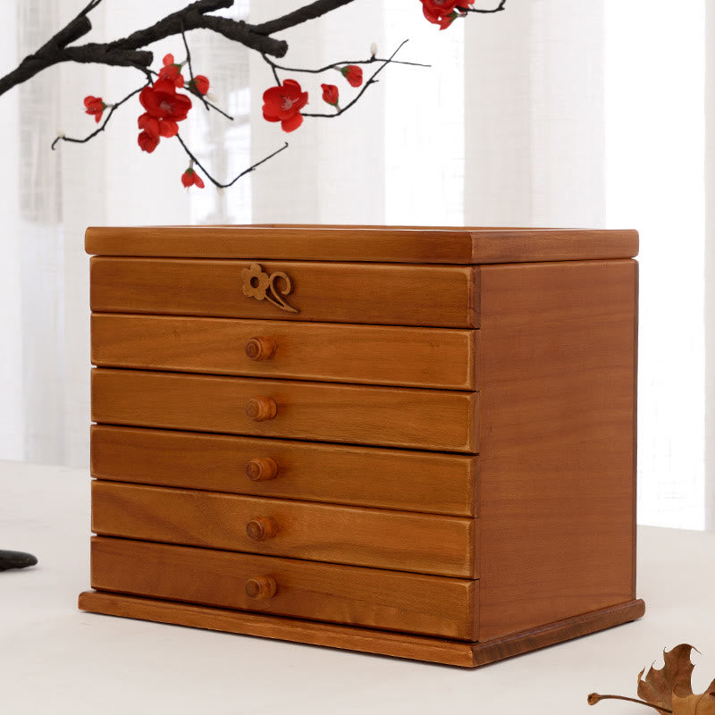 Nimara Ritual Vintage Plum Blossom Carved Wooden Jewelry Box Six-Layer Jewelry Storage Box