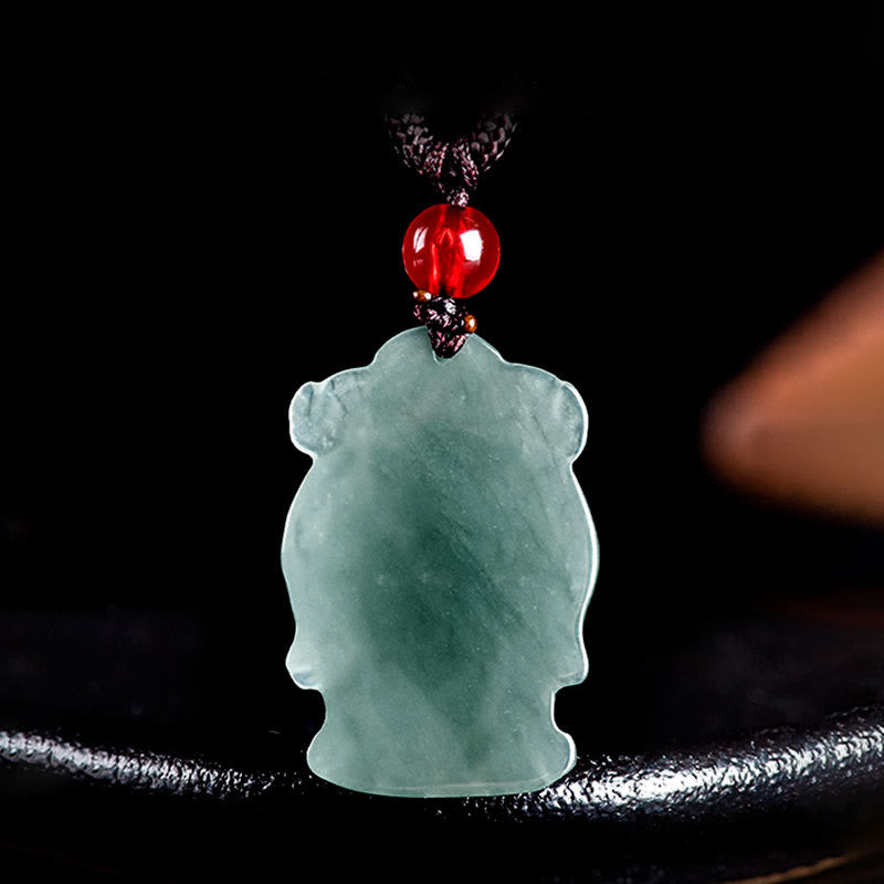 Nimara Ritual Natural Green Jade Chinese God of Wealth Caishen Ingot Abundance Necklace Pendant