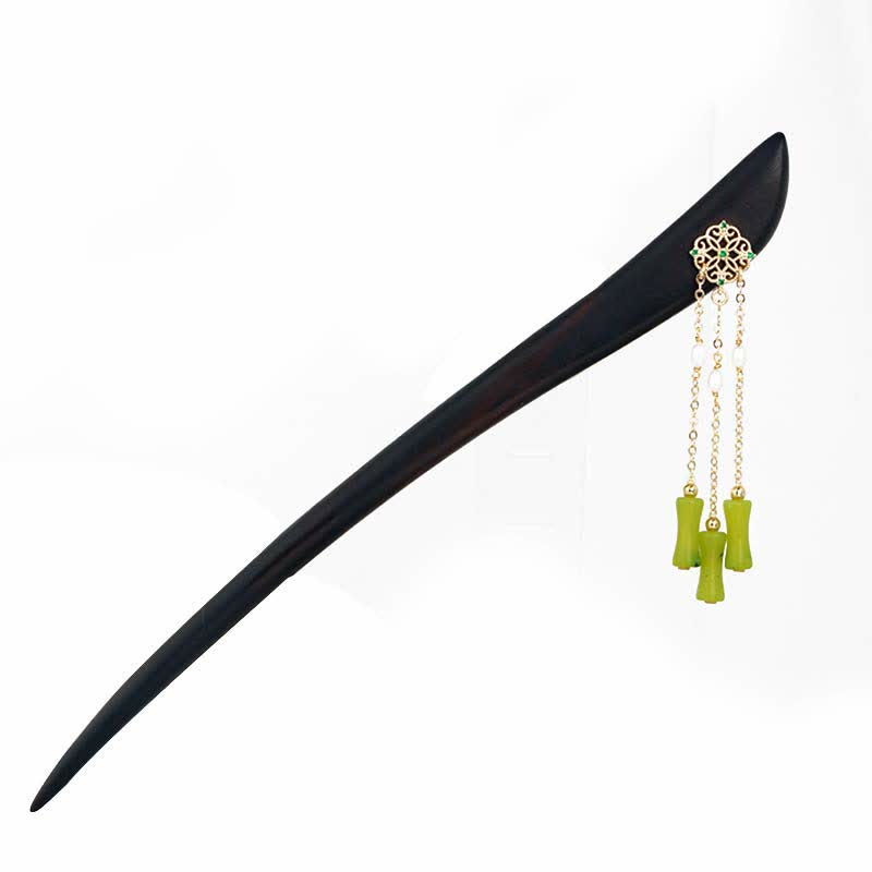 Nimara Ritual Natural Peridot Ebony Wood Love Tassels Hairpin