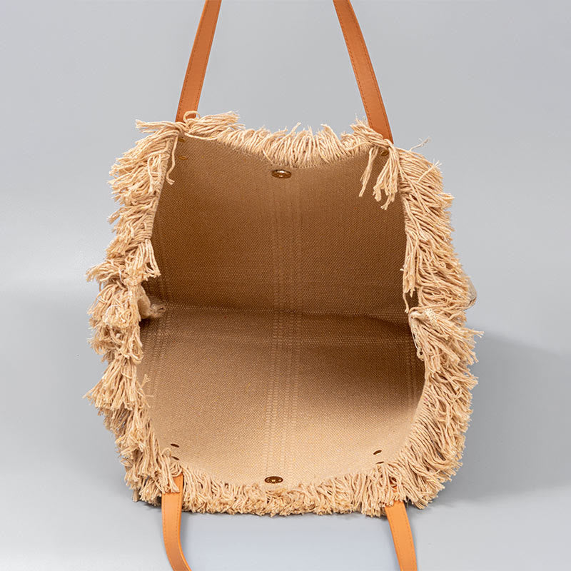 Nimara Ritual Large Capacity Solid Color Tassel Canvas Tote Shoulder Bag