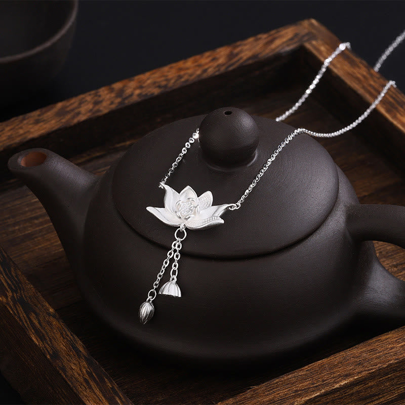 Nimara Ritual 999 Sterling Silver Lotus Flower Pod Carved Enlightenment Necklace Pendant