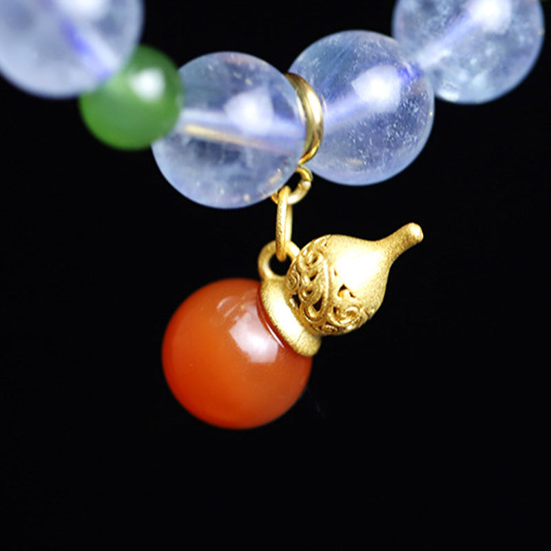 Nimara Ritual Aquamarine Red Agate Peace Gourd Charm Bracelet