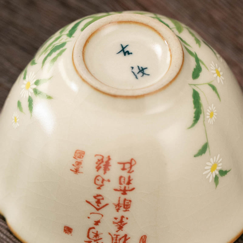 Nimara Ritual Peach Blossom Daisy Flower Ceramic Teacup Kung Fu Tea Cups