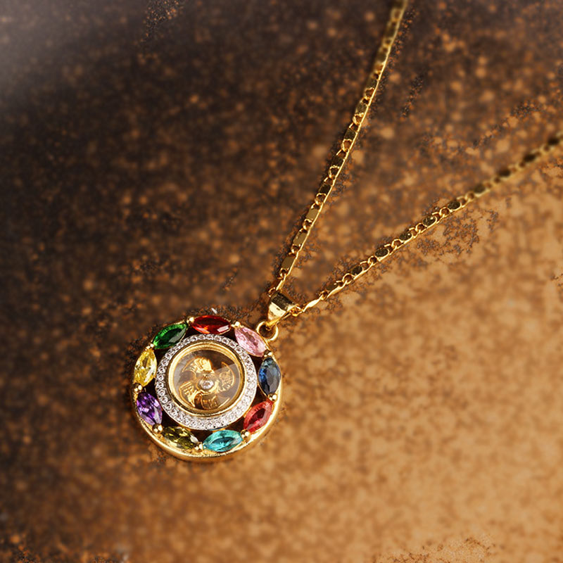 Nimara Ritual Colorful Zircon Copper Wealth Luck Rotation Bracelet Necklace Pendant