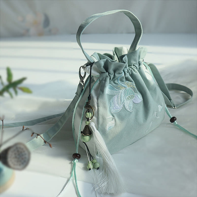 Nimara Ritual Handmade Embroidered Flowers Canvas Tote Shoulder Bag Handbag