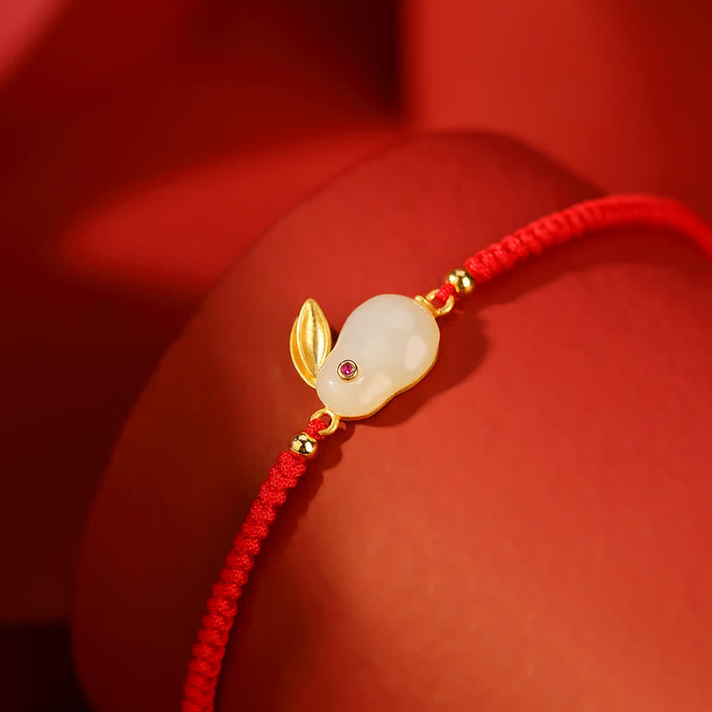 Nimara Ritual 925 Sterling Silver Year of the Rabbit Hetian White Jade Luck Red String Protection Bracelet