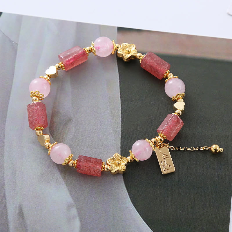 Nimara Ritual Strawberry Quartz Pink Crystal Love Heart Flower Positive Bracelet