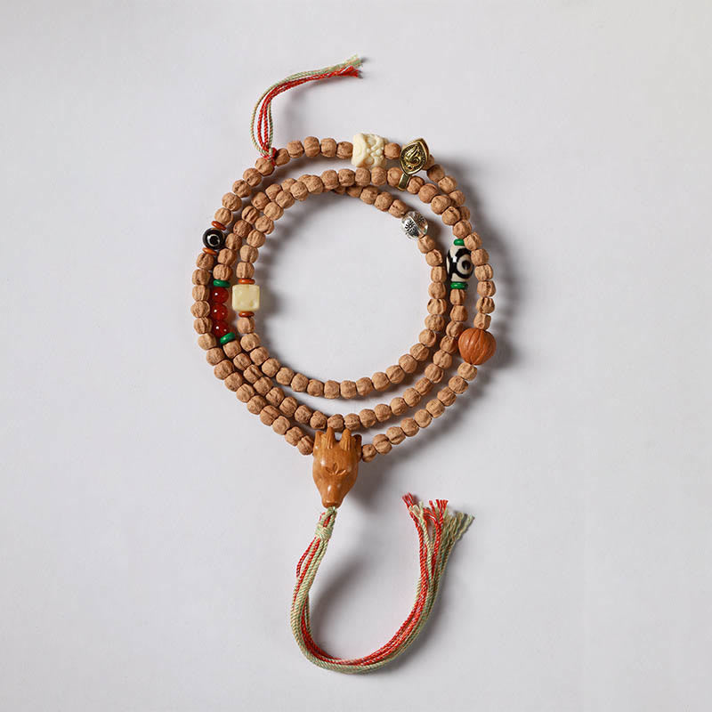 Nimara Ritual 108 Beads Bodhi Seed Red Agate Deer Head Wisdom Mala Bracelet