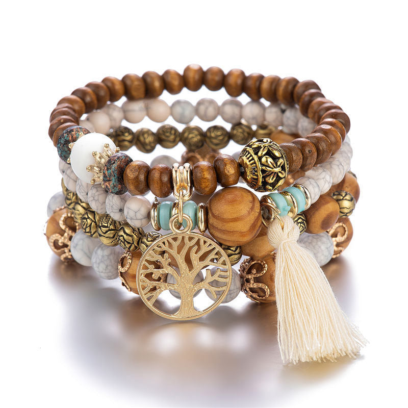 Nimara Ritual Wenge Wood Layered Tree Tassel Healing Bracelet