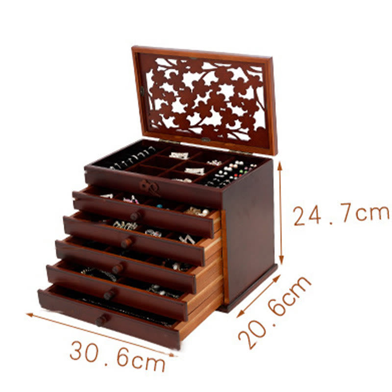 Nimara Ritual Vintage Plum Blossom Carved Wooden Jewelry Box Six-Layer Jewelry Storage Box
