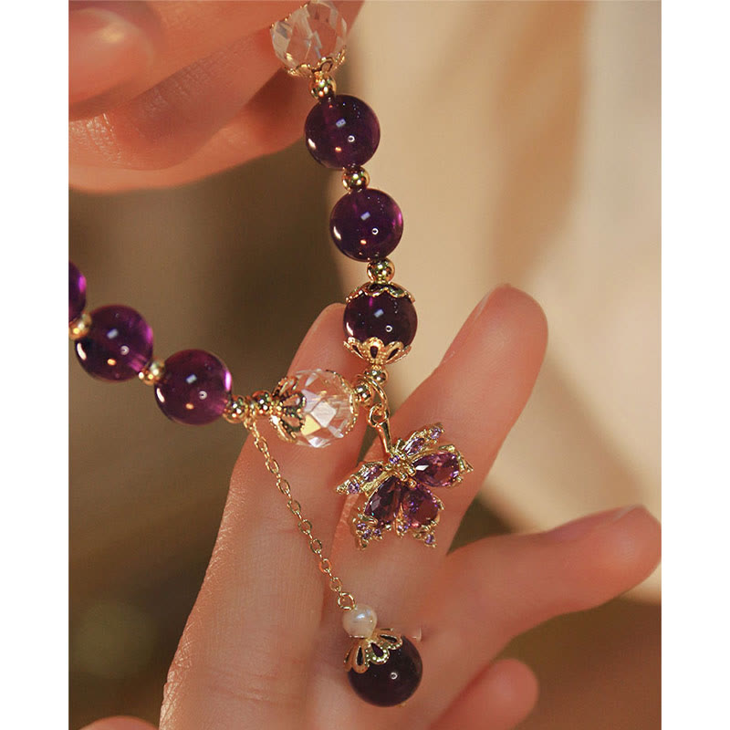 Nimara Ritual 14k Gold Plated Natural Amethyst Healing Maple Leaf Charm Bracelet