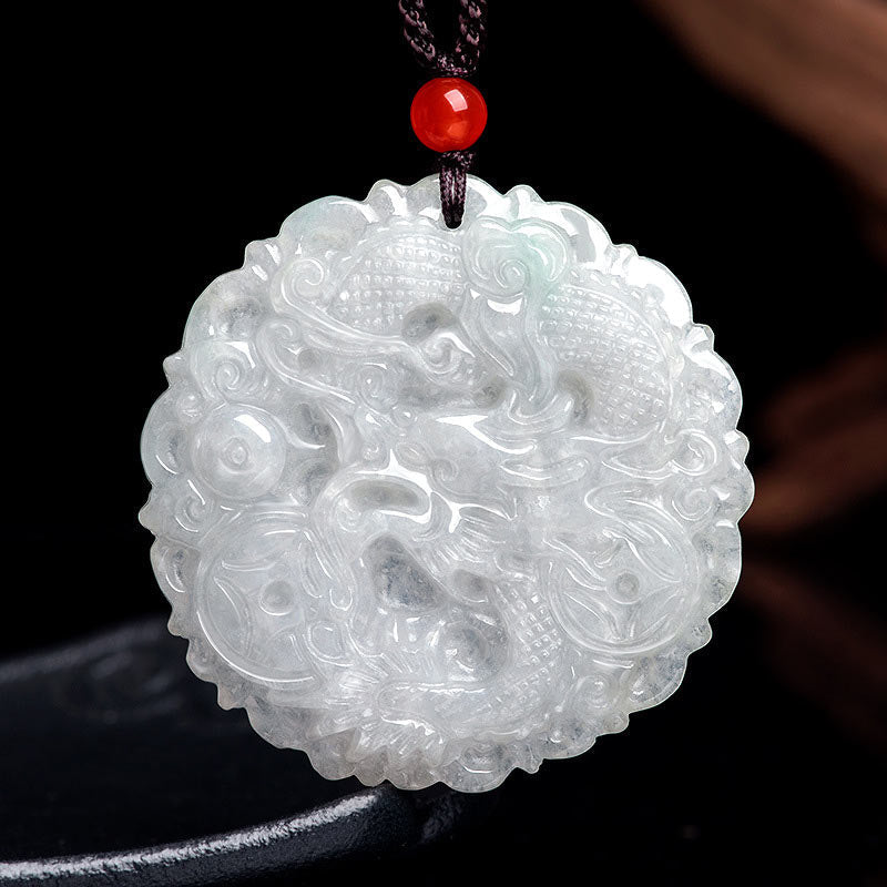 Nimara Ritual White Jade Dragon Protection Necklace String Pendant