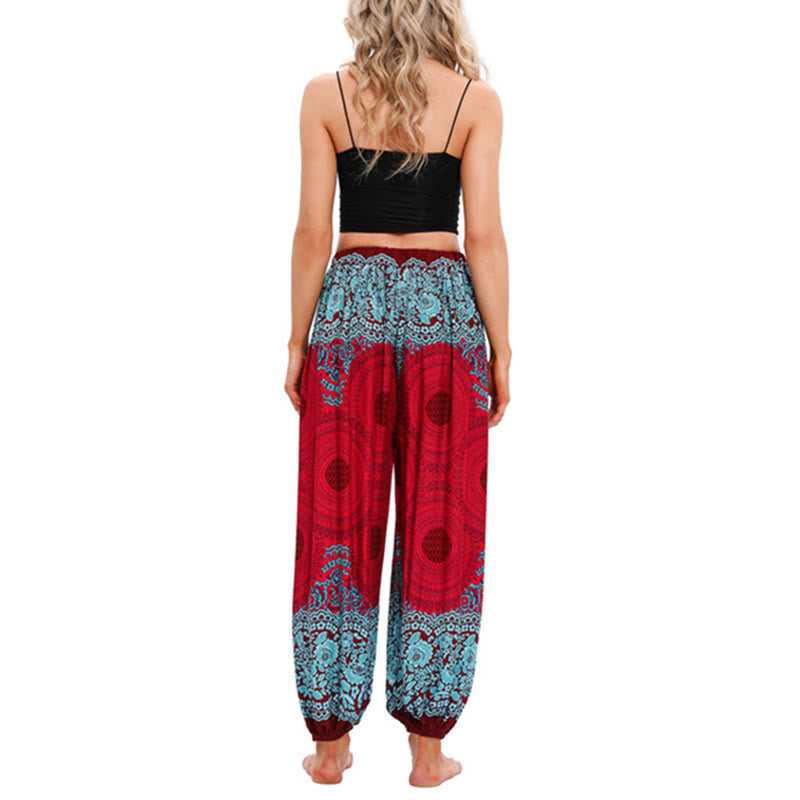 Nimara Ritual Loose Circle-shaped Flowers Pattern Harem Trousers Women's Yoga Pants