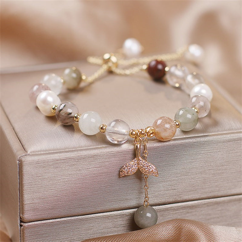Nimara Ritual Strawberry Quartz Rutilated Quartz Fishtail Charm Healing Bracelet