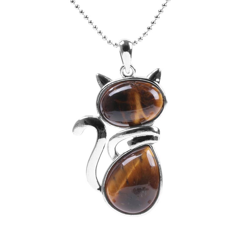 Nimara Ritual Cat Pattern Natural Crystal Protection Necklace Pendant