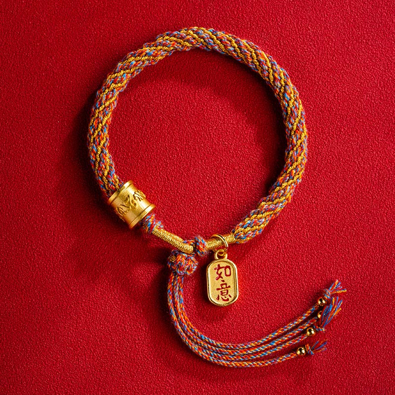 Nimara Ritual Handmade Multicolored Tibetan Om Mani Padme Hum Ruyi Auspicious Charm Braided Bracelet