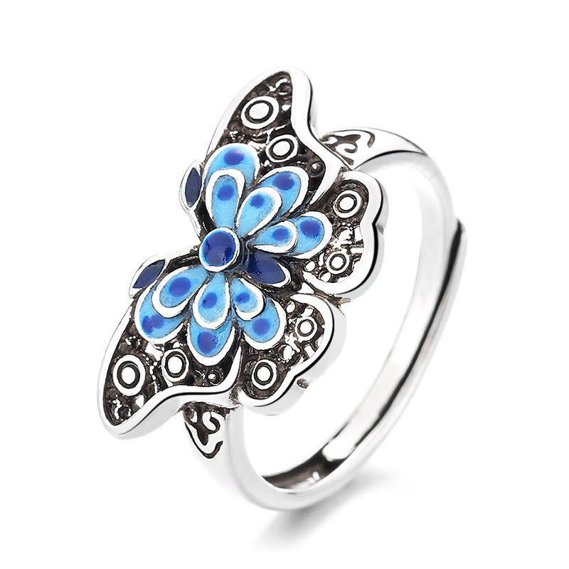 Nimara Ritual Hollow Enamel Blue Butterfly Pattern Love Ring