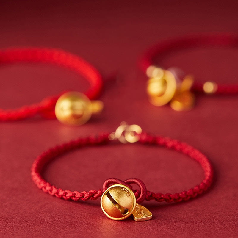 Nimara Ritual Handmade Fu Character Charm Luck Happiness Bell Red Rope Bracelet