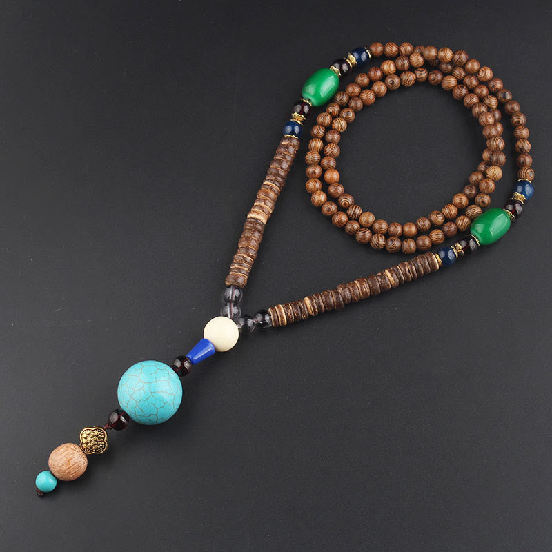 Nimara Ritual Tibetan Wenge Wood Bodhi Seed Agate Balance Peace Necklace Pendant