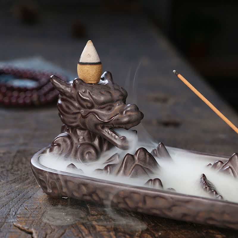 Nimara Ritual Dragon Mountain Strength Ceramic Incense Burner Decoration