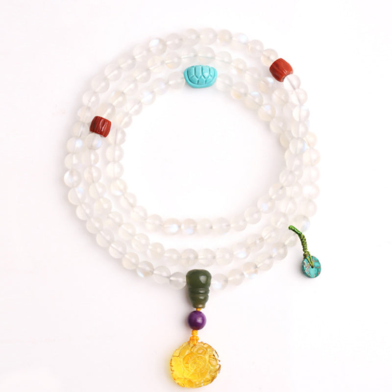 Nimara Ritual 108 Mala Beads Moonstone Amber Lotus Turquoise Crystal Healing Bracelet