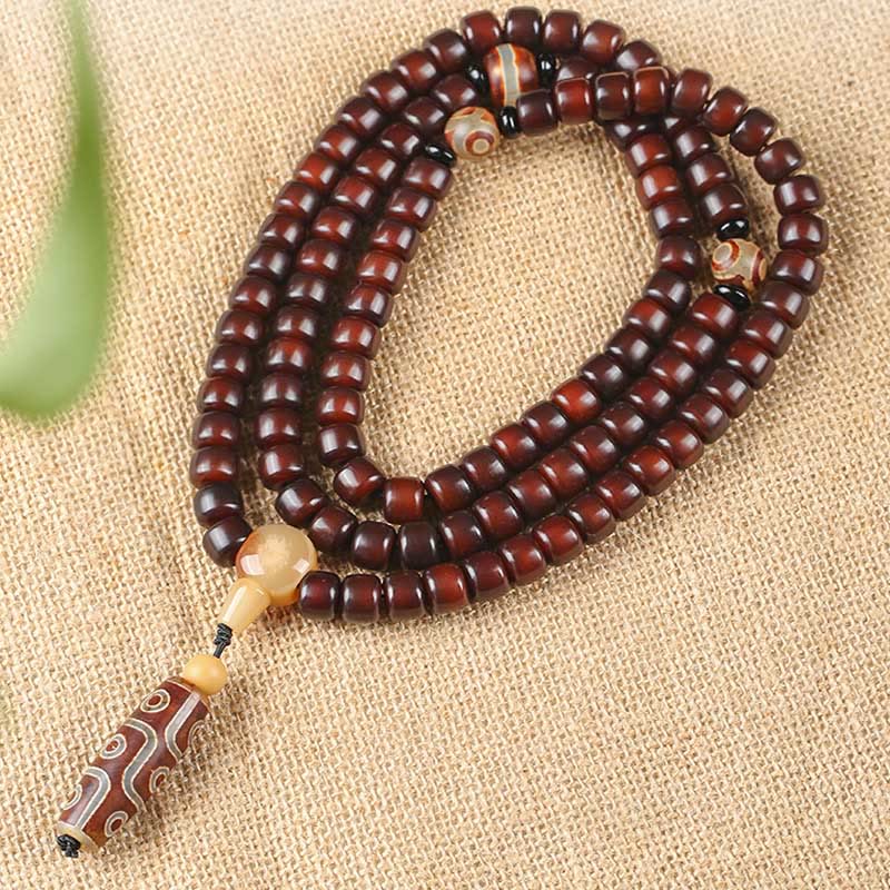 Nimara Ritual 108 Mala Beads Three-eyed Dzi Bead Nine-eye Dzi Bead Jade Luck Bracelet