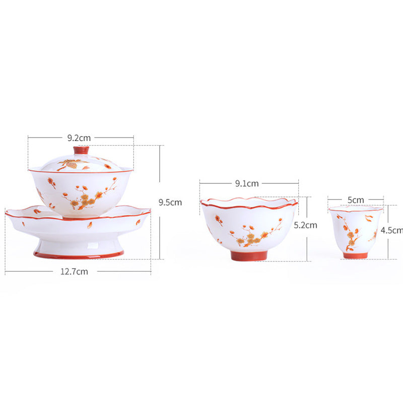 Nimara Ritual White Porcelain Flowers Ceramic Gaiwan Sancai Teacup Kung Fu Tea Cup And Saucer With Lid