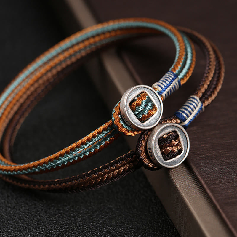 Nimara Ritual 925 Sterling Silver Handmade Button Protection Weave String Bracelet