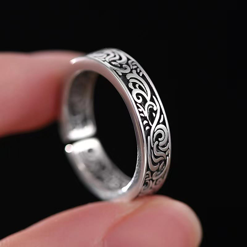 Nimara Ritual Tang Dynasty Flower Design Copper Luck Adjustable Ring