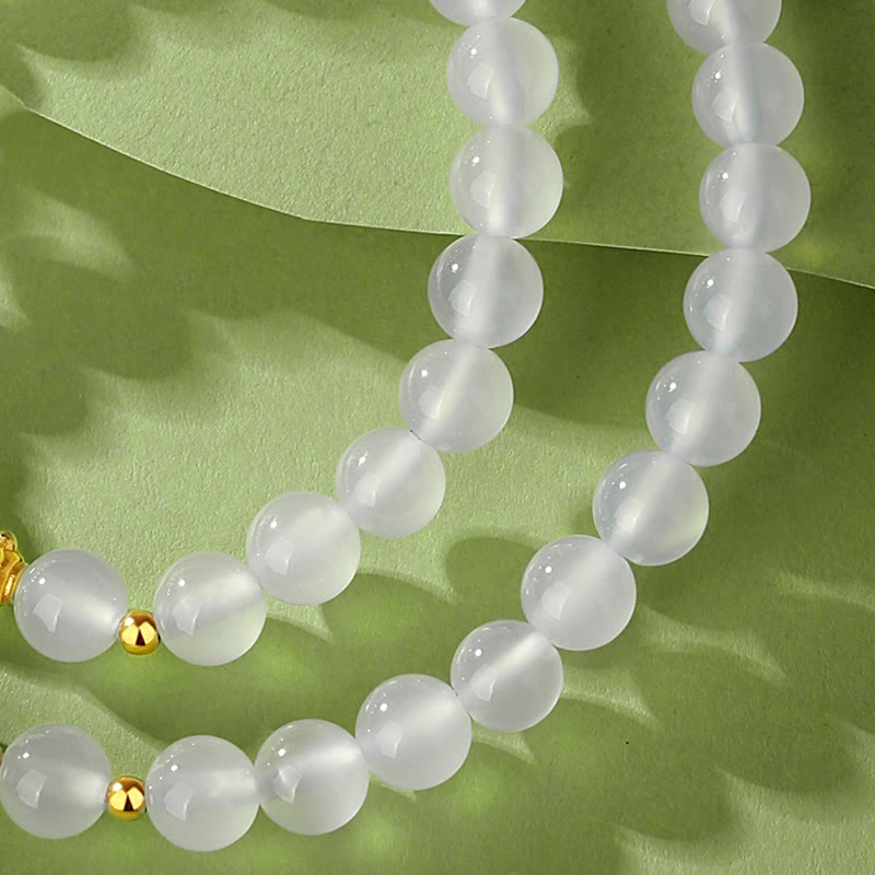 Nimara Ritual 925 Sterling Silver Natural White Agate Cinnabar Double Wrap Protection Bracelet