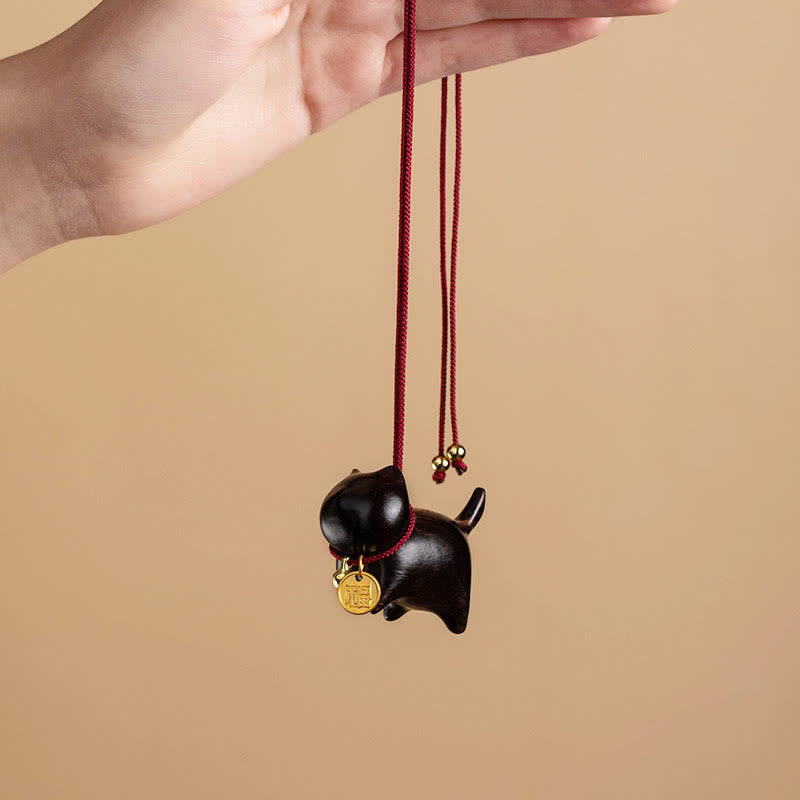 Nimara Ritual Ebony Wood Green Sandalwood Lucky Cat Fu Character Lucky Fortune Bell Balance Car Hanging Decoration