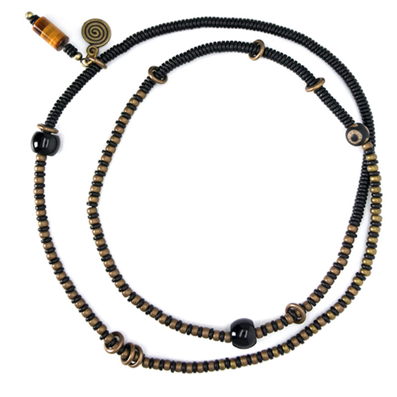 Nimara Ritual Ebony Wood Dzi Bead Copper Peace Couple Bracelet Necklace Pendant